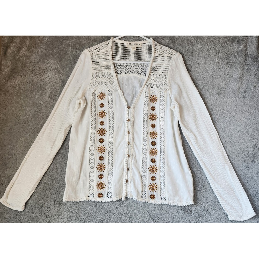 Idyllwind Shirt Womens Small White Crochet Lace Embroidered Boho Western Top